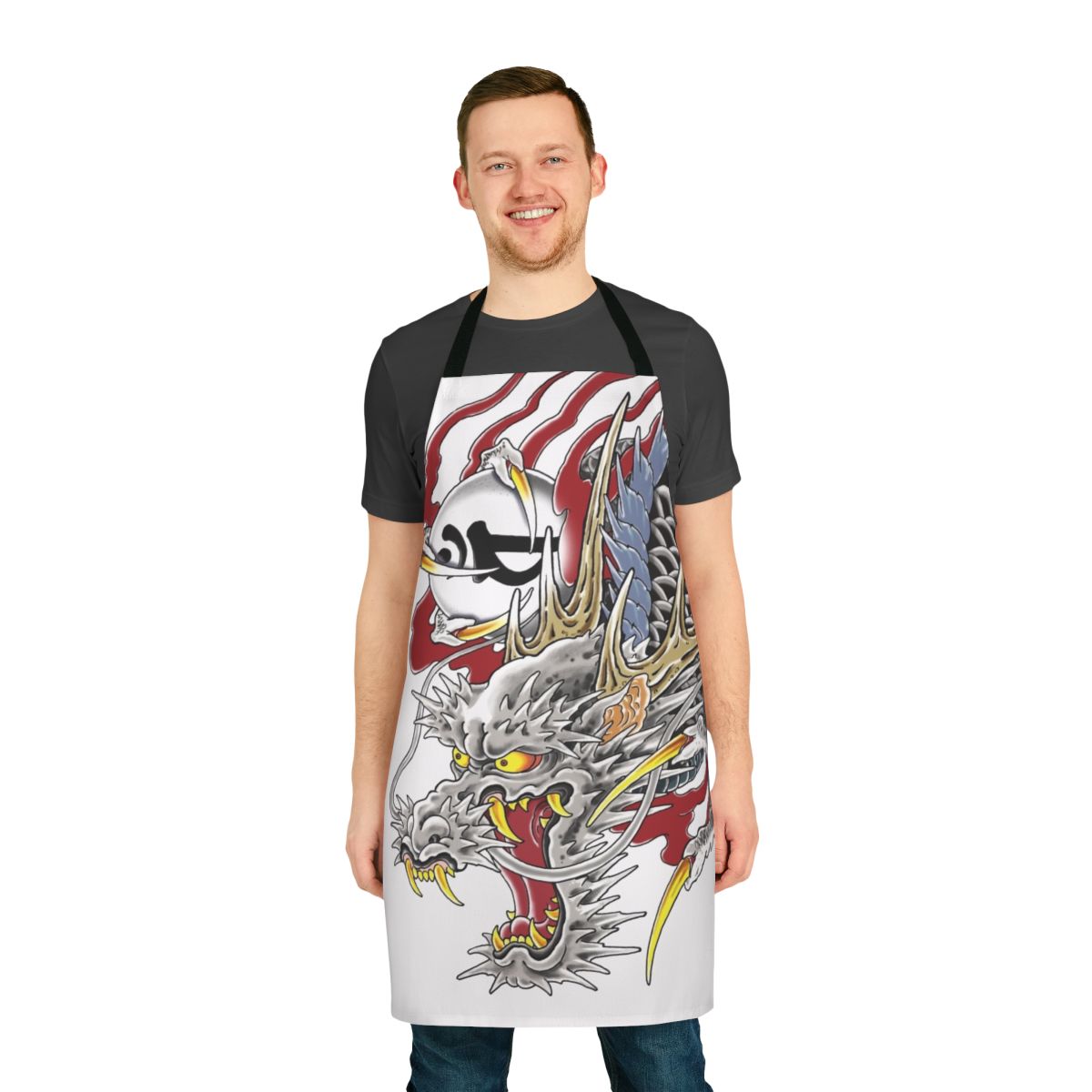 Stylish apron featuring the iconic dragon tattoo of Kazuma Kiryu from the Yakuza video game series.