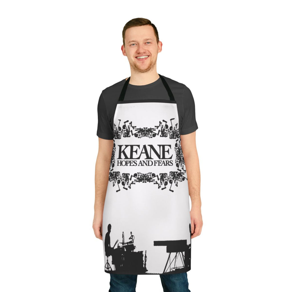 "Keane-themed 'Hopes and Fears' apron with band logo and album art"