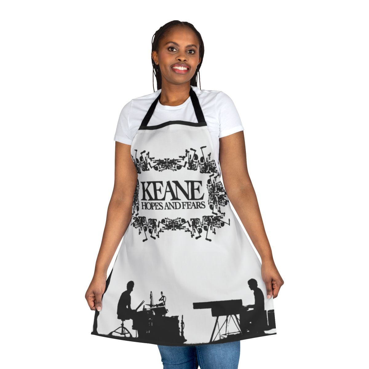 "Keane-themed 'Hopes and Fears' apron with band logo and album art"