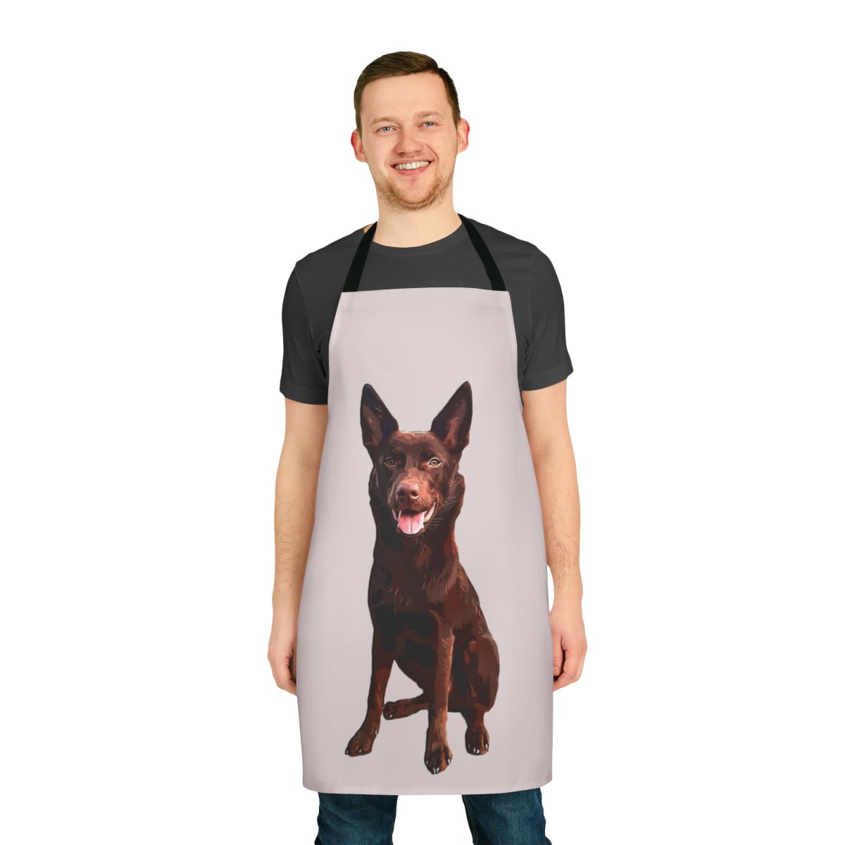Durable apron featuring a retro-style illustration of a Kelpie Australian Shepherd dog breed.