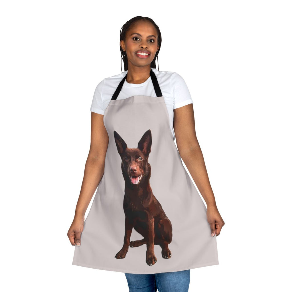 Durable apron featuring a retro-style illustration of a Kelpie Australian Shepherd dog breed.
