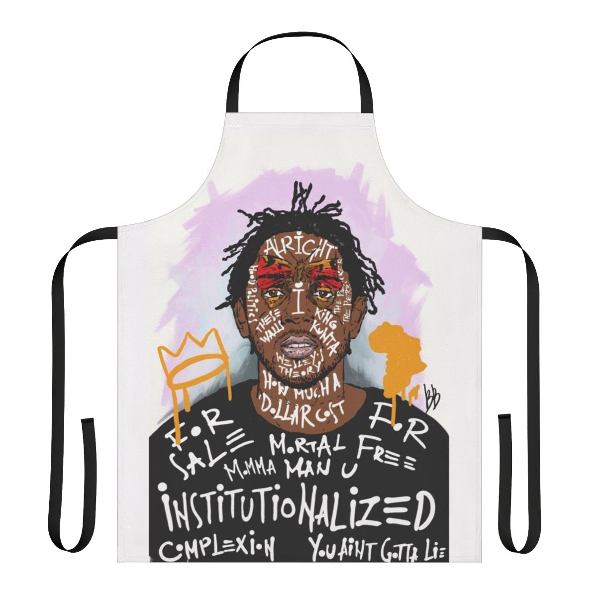 Kendrick Lamar inspired apron with artwork and lyrics