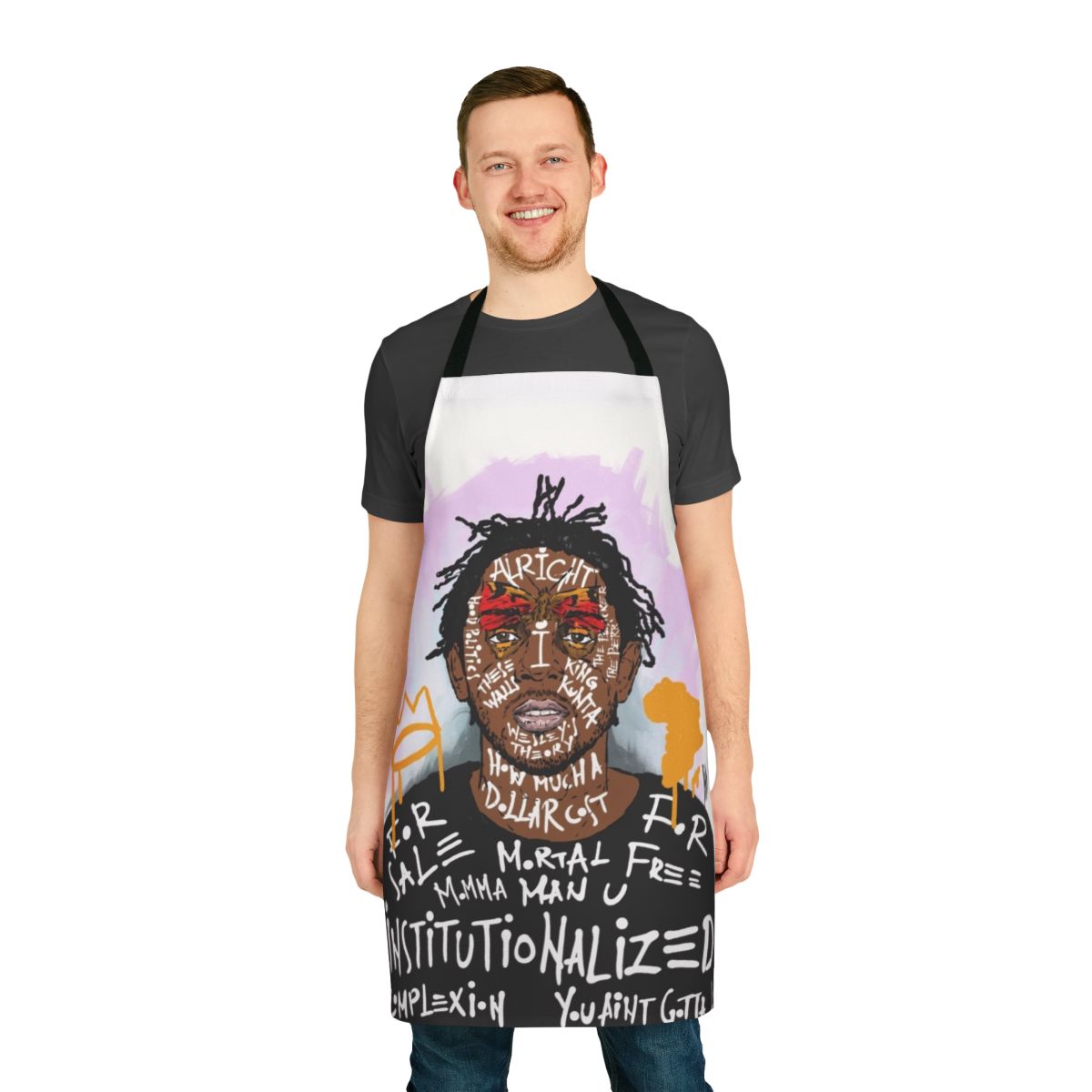 Kendrick Lamar inspired apron with artwork and lyrics