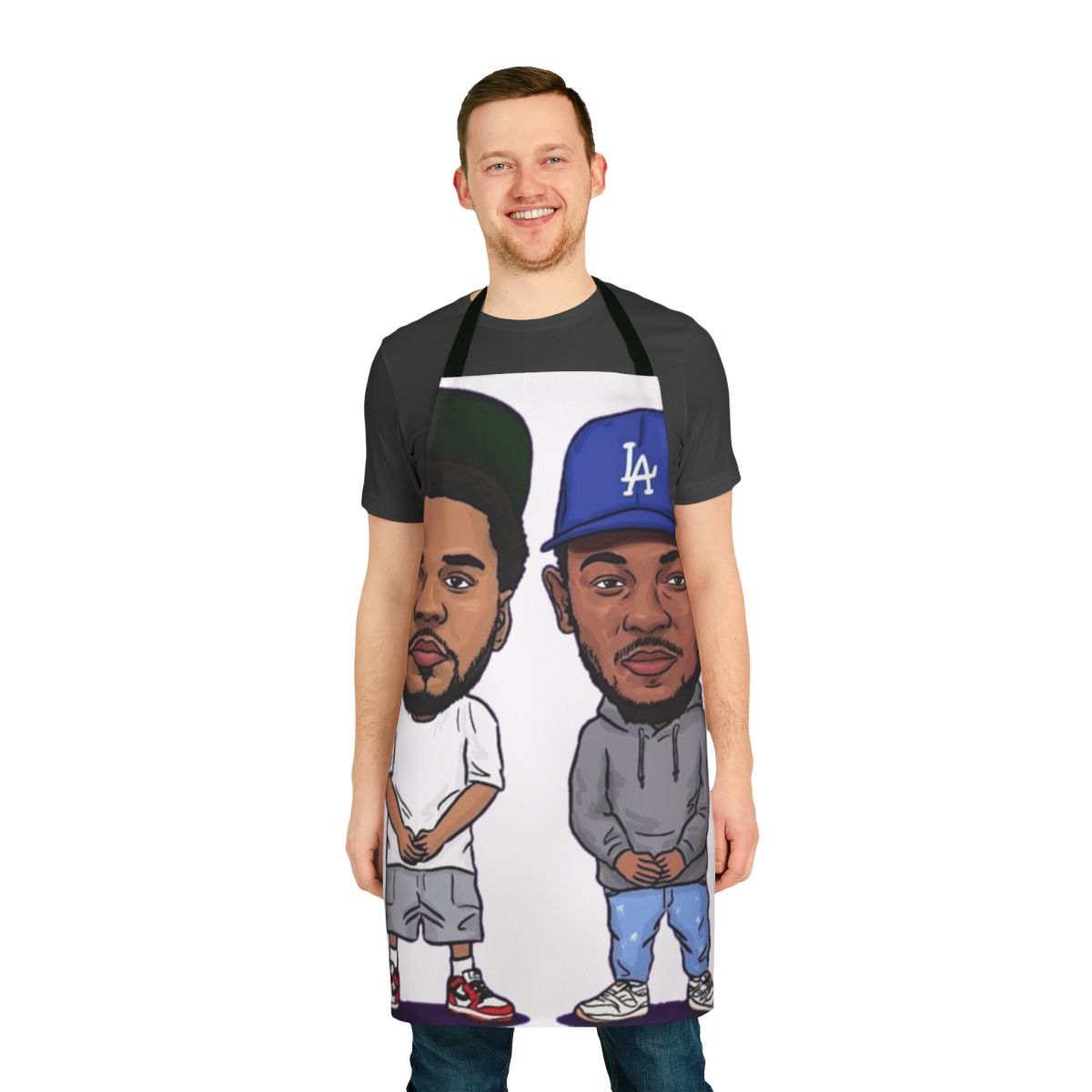 Kendrick Lamar and J Cole inspired kitchen apron featuring a pop art design
