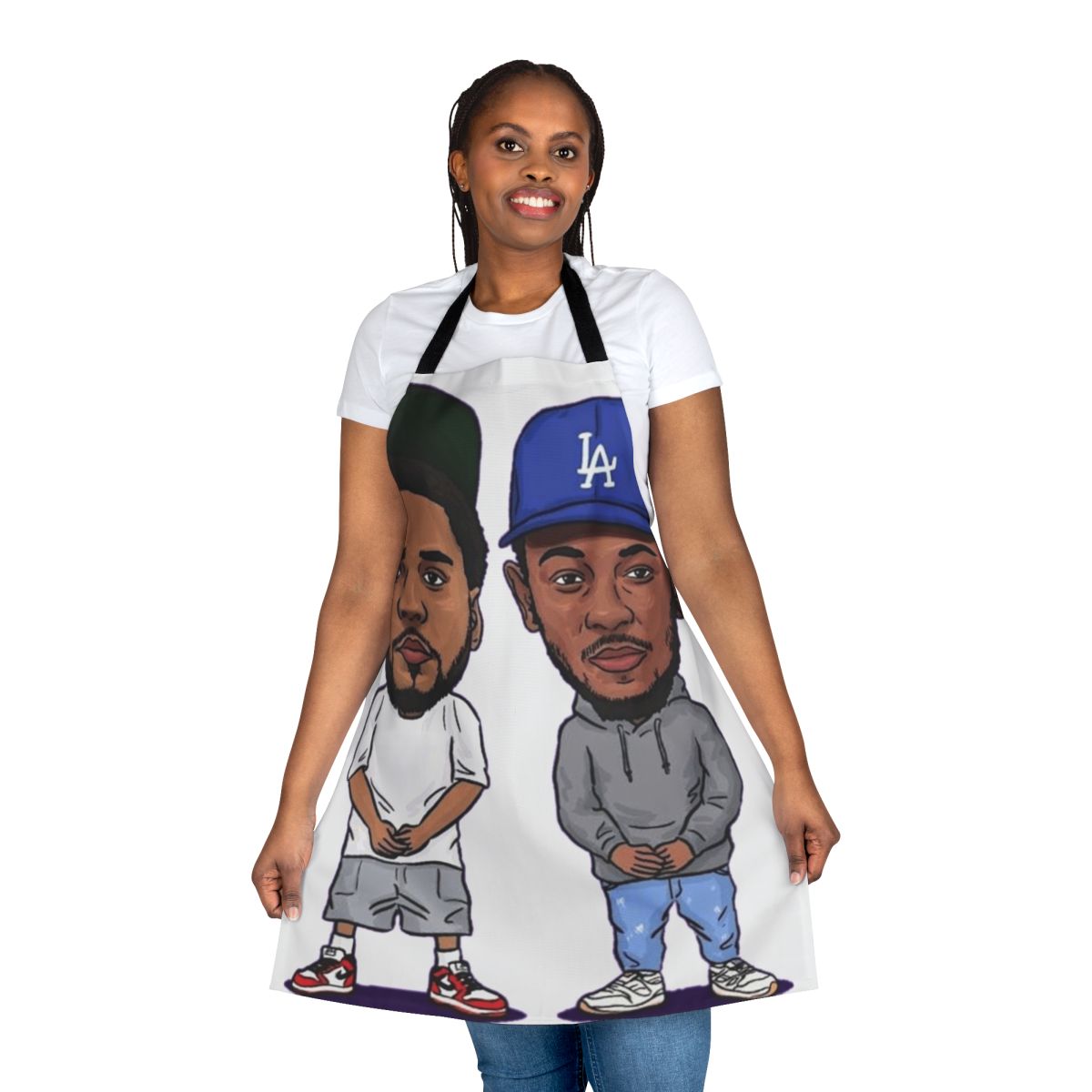 Kendrick Lamar and J Cole inspired kitchen apron featuring a pop art design