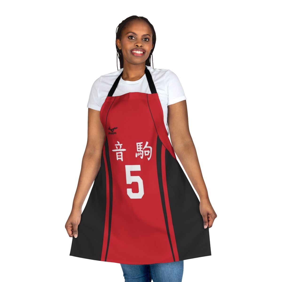 Kenma inspired apron featuring the Nekoma volleyball team jersey design from the anime Haikyuu
