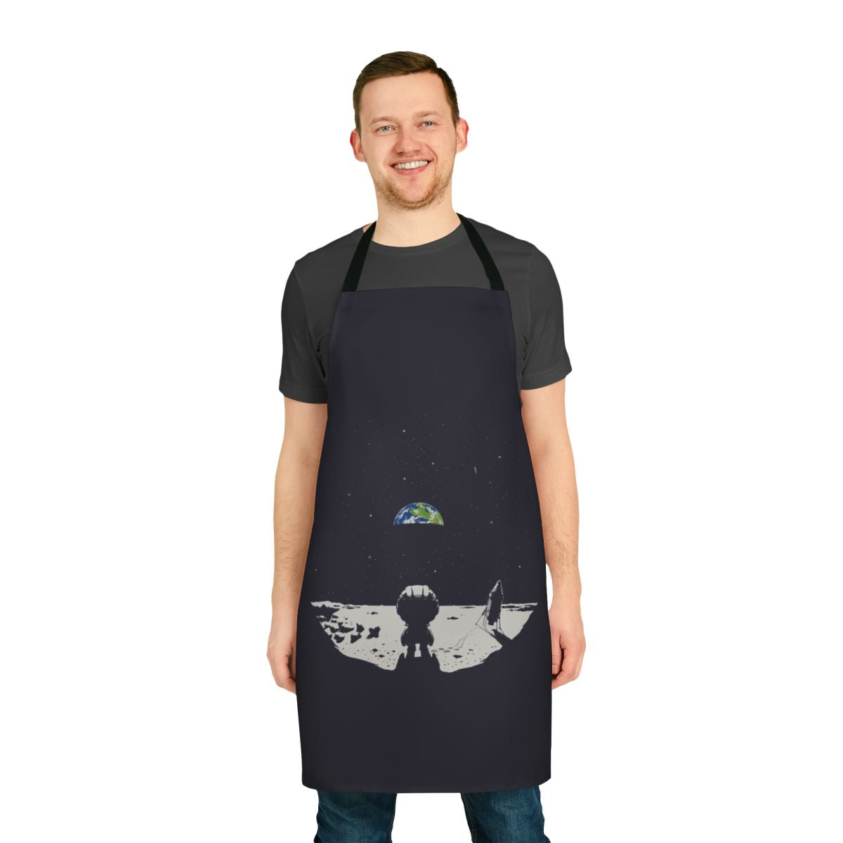 Kerbal-inspired cooking apron featuring a lonely space scene