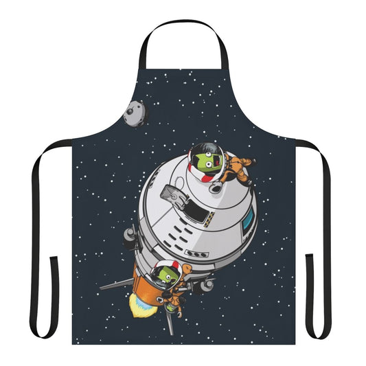 Kerbal Space Program inspired apron with rocket and space shuttle graphics