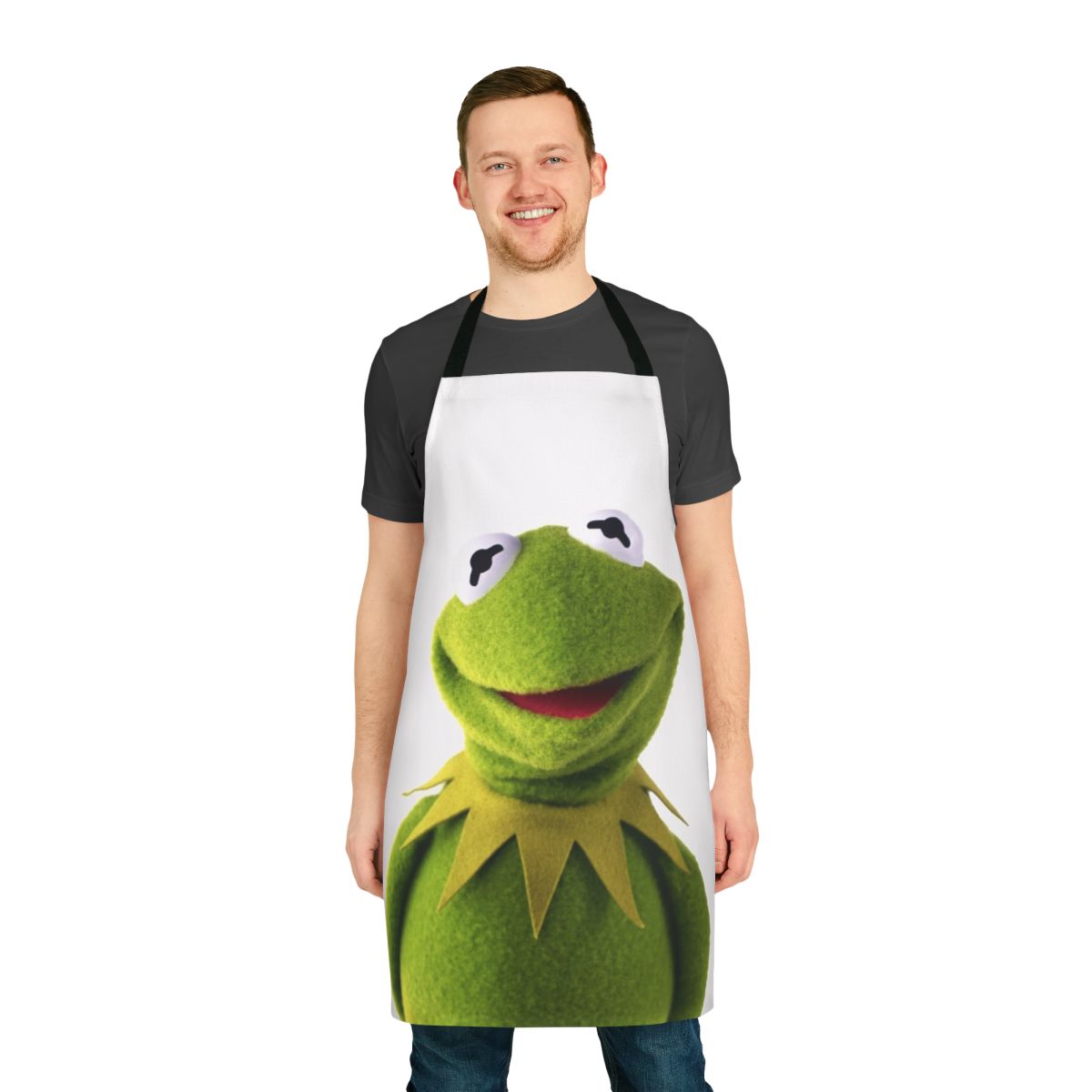 Kermit the Frog inspired apron with a green frog graphic