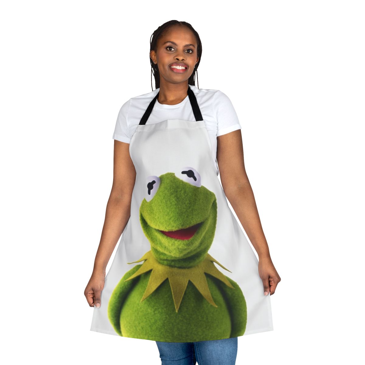 Kermit the Frog inspired apron with a green frog graphic