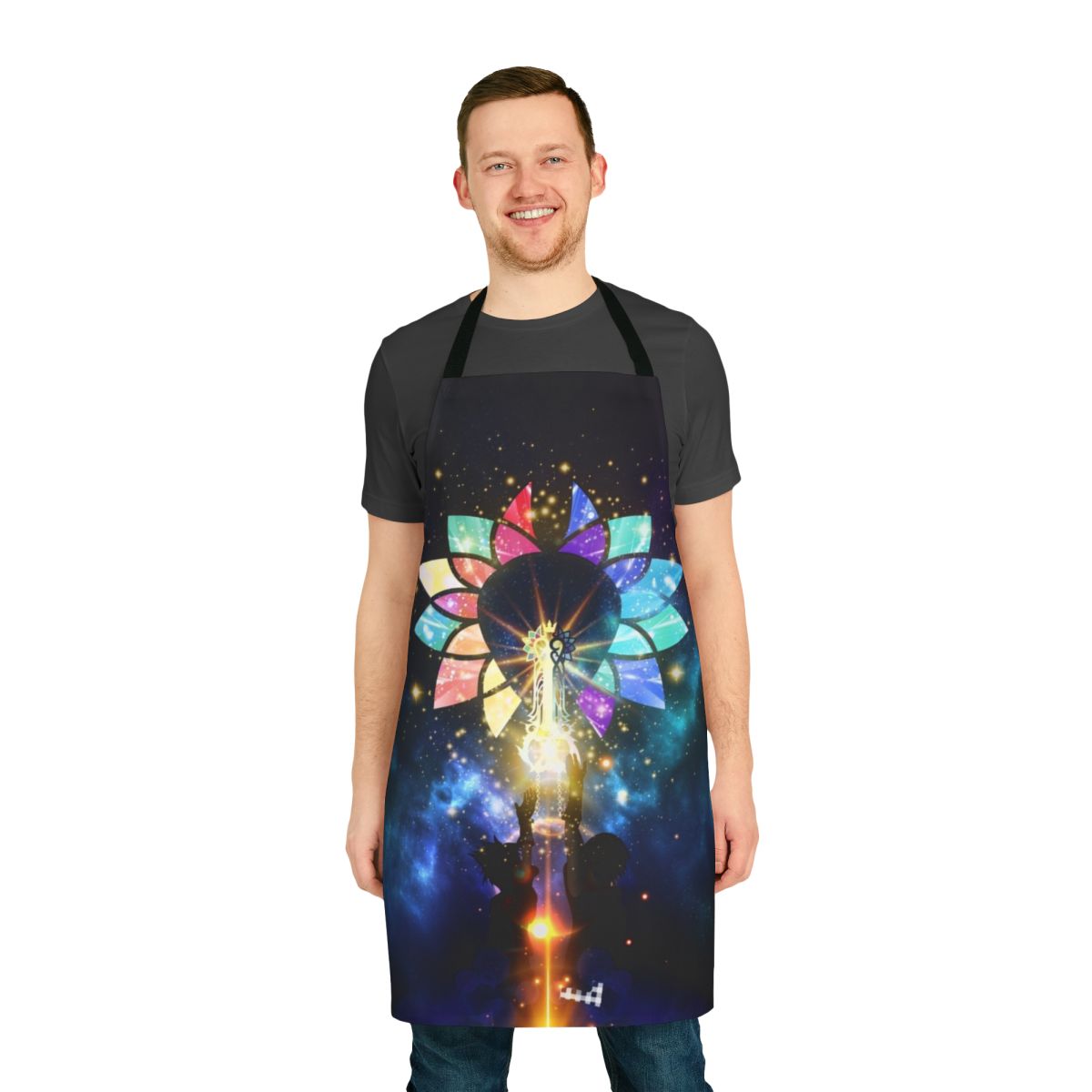 A stylized apron featuring the iconic Keyblades from the Kingdom Hearts video game series.