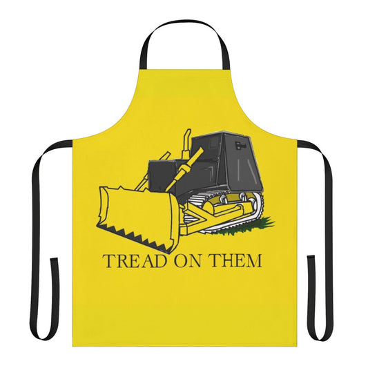 Killdozer-inspired apron featuring the "Tread on Them" meme design