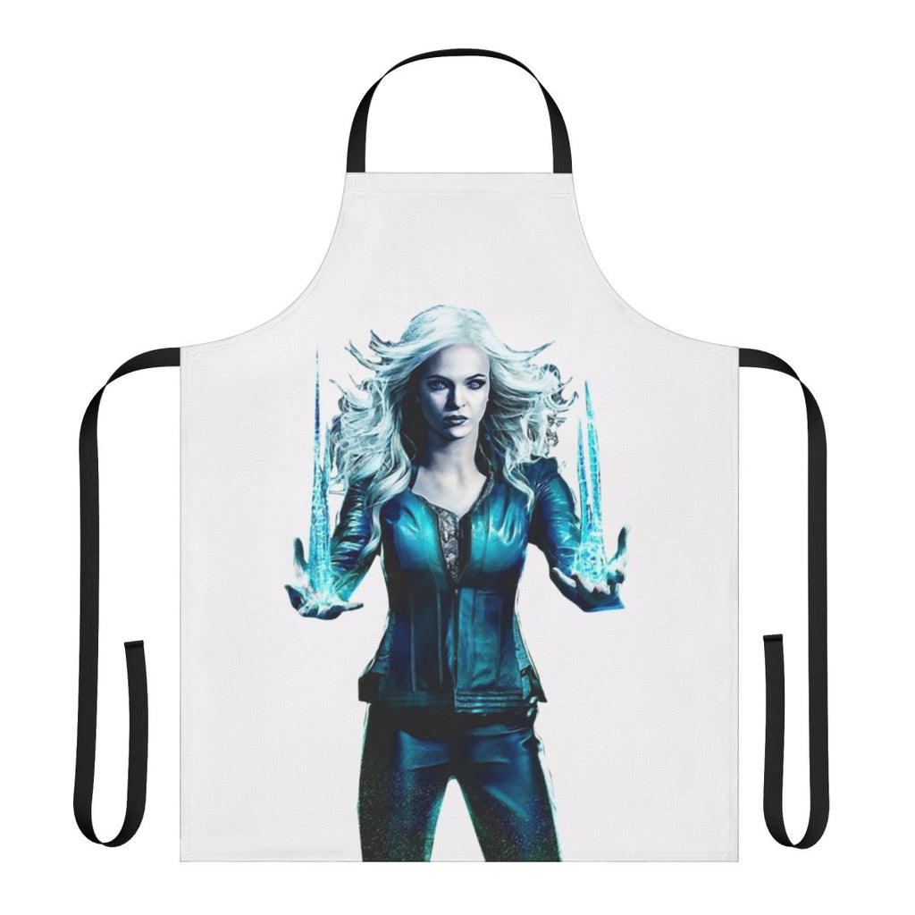 Killer Frost-themed apron featuring a frost-covered design