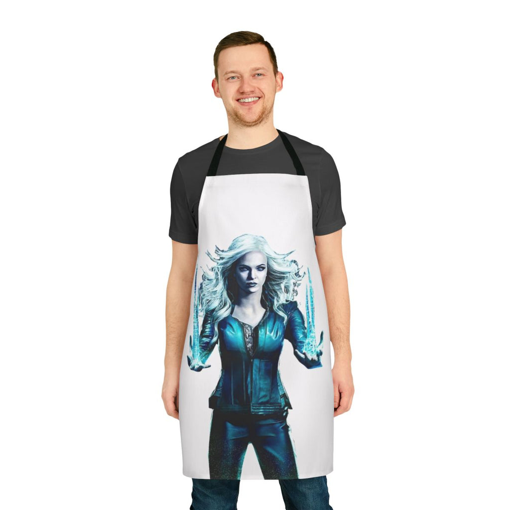 Killer Frost-themed apron featuring a frost-covered design