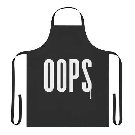 Killing Eve inspired comedy kitchen apron with "Oops" text