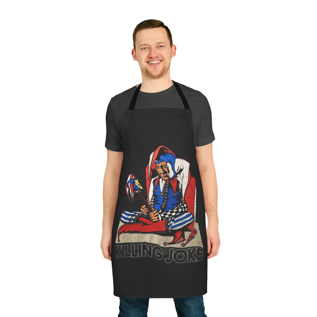Killing Joke inspired heavy metal band apron with a horror-themed design