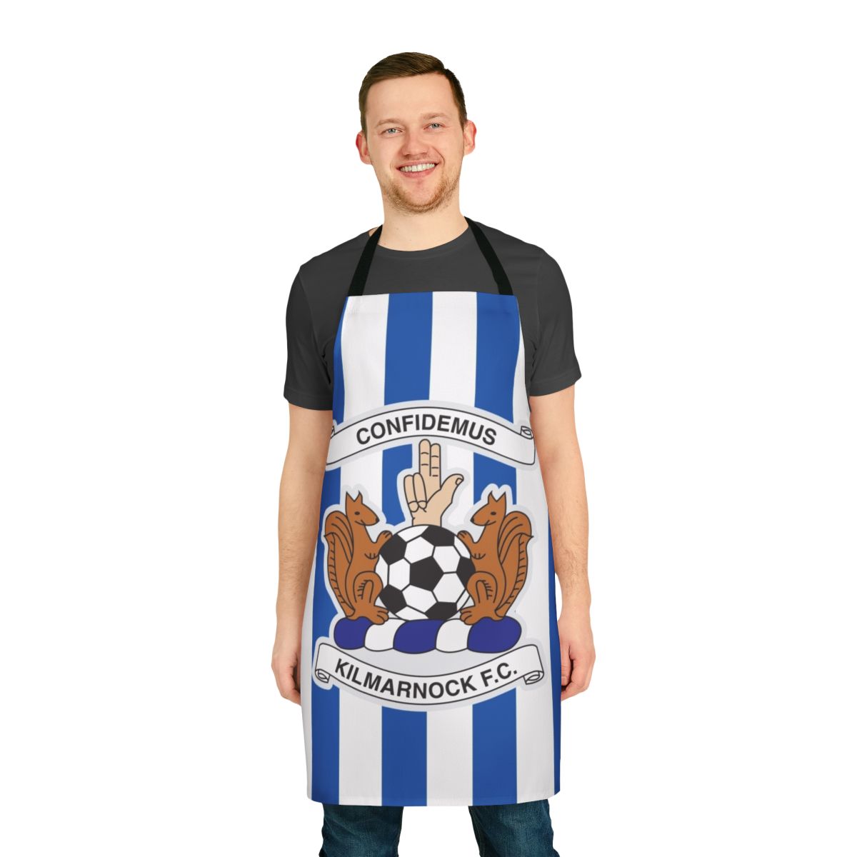 Kilmarnock Football Club-Inspired Sports Apron with Blue and White Stripes
