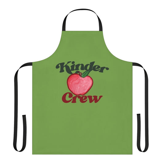 A white apron with a colorful kindergarten rules design, perfect for kindergarten teachers.