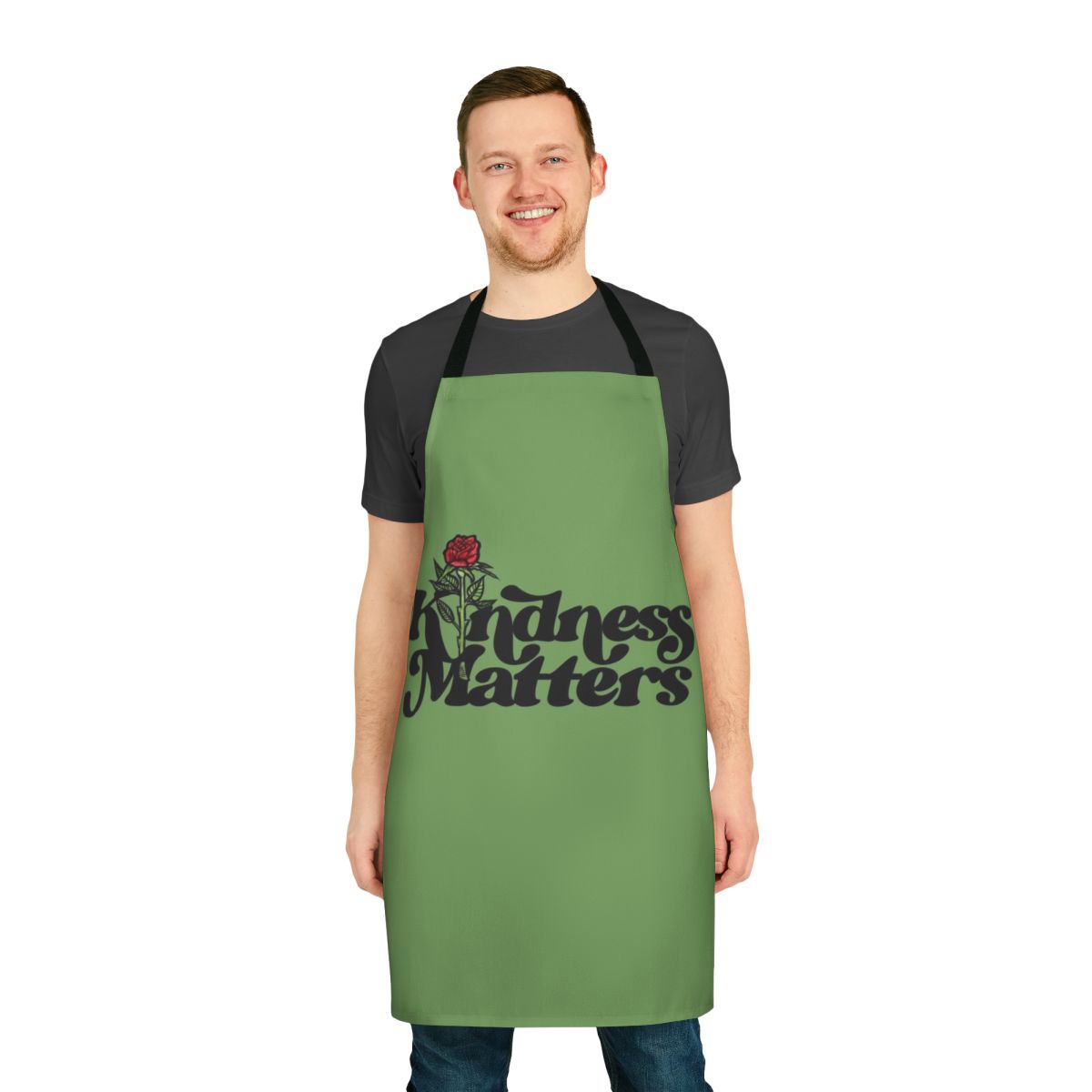 "Kindness Blooms Floral Apron featuring a beautiful rose design, perfect for teachers and other caring occupations"