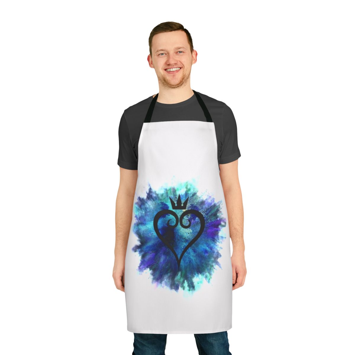 Anime inspired kingdom hearts themed apron with sora and heart symbol