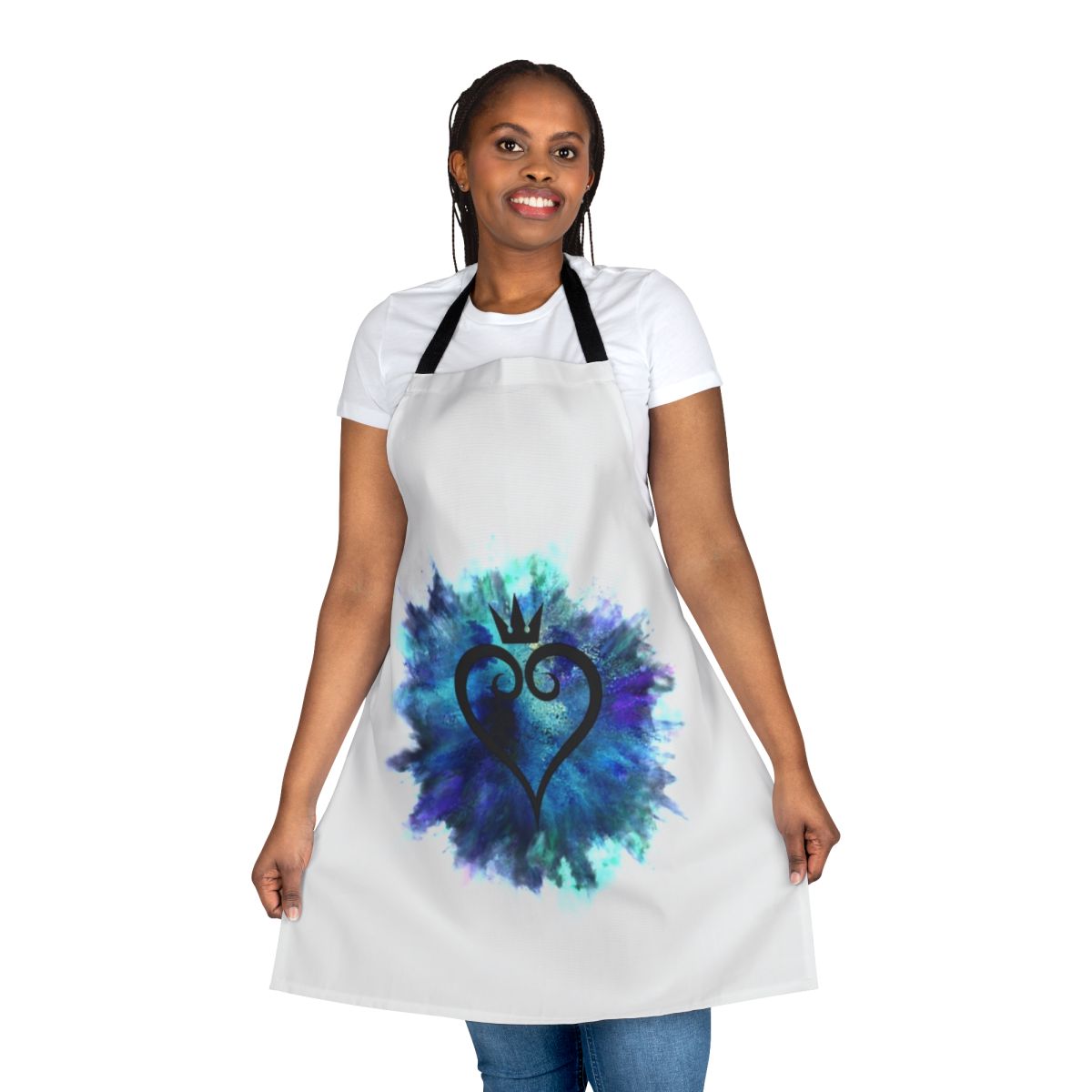 Anime inspired kingdom hearts themed apron with sora and heart symbol