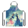 A colorful and whimsical apron featuring popular characters from the Kingdom Hearts video game series, perfect for fans of friendship and adventure.