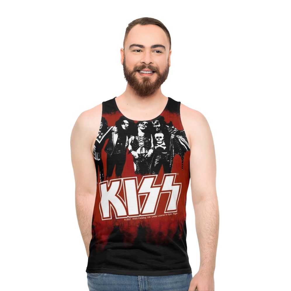 Kiss 74 Unisex Tank Top featuring the iconic band's logo and branding