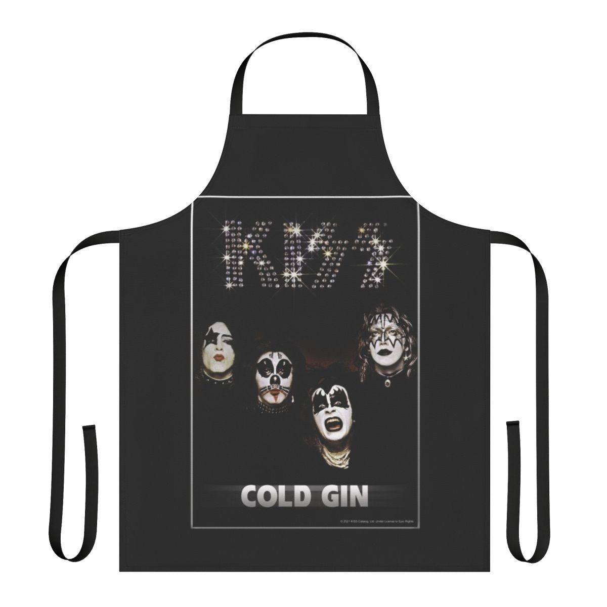 Apron featuring the iconic Kiss band logo and members from their 1974 album Cold Gin