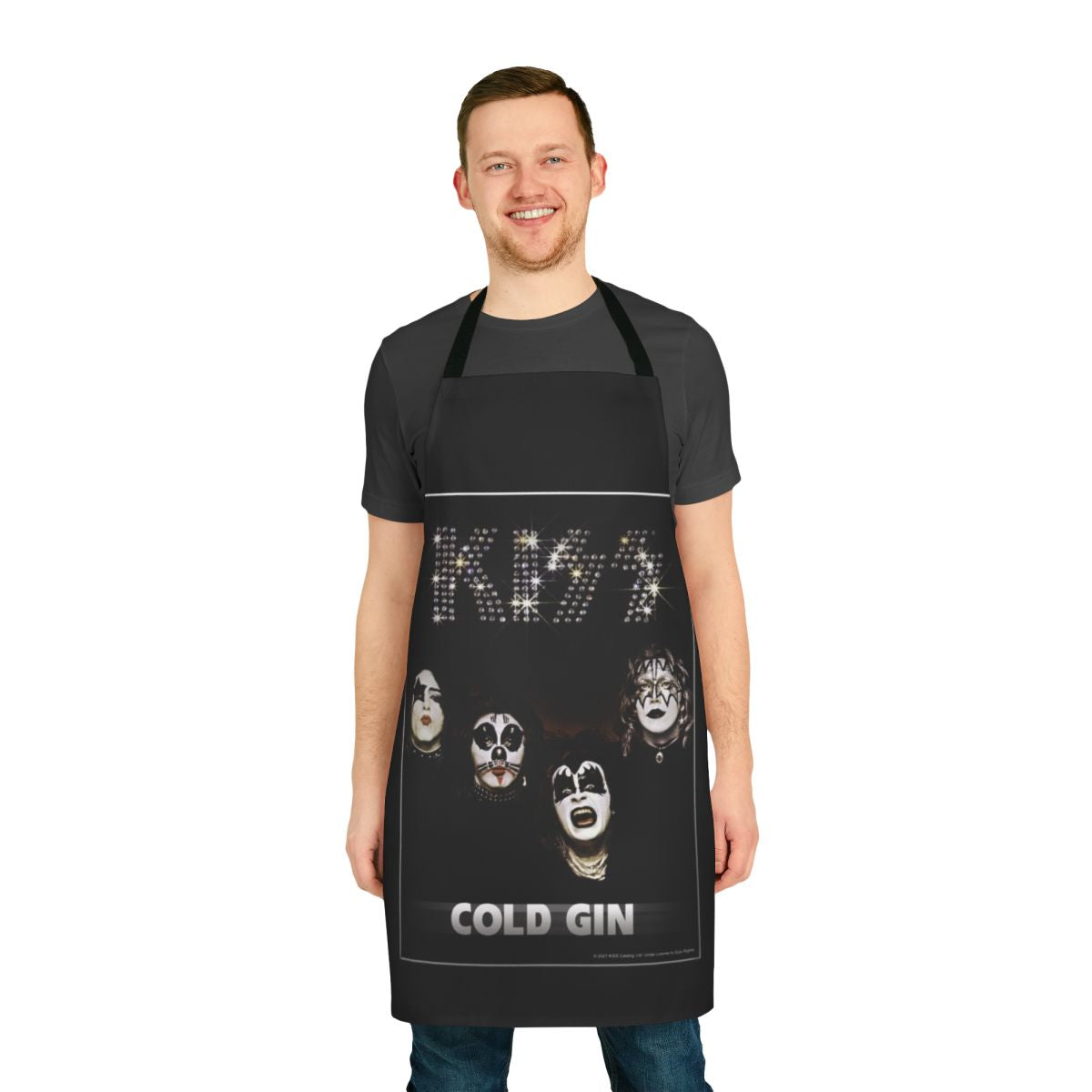 Apron featuring the iconic Kiss band logo and members from their 1974 album Cold Gin