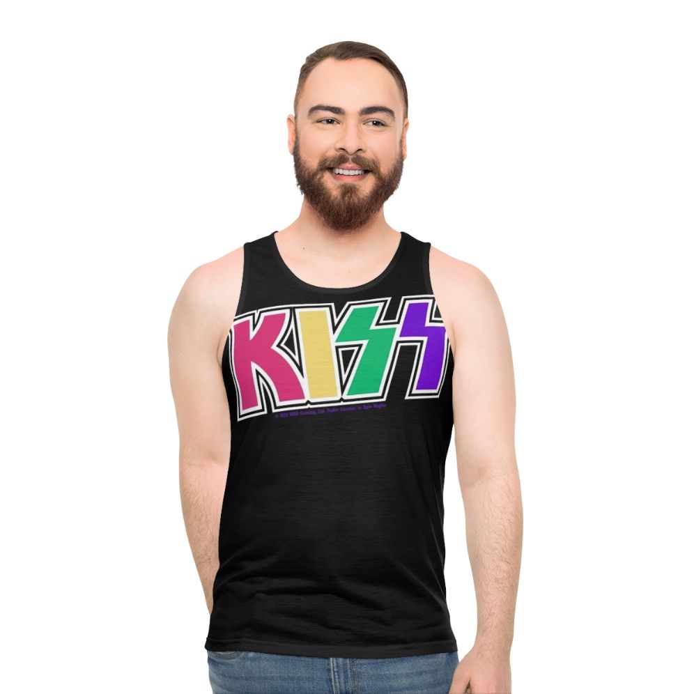 Unisex tank top featuring the colorful logo of the iconic rock band, KISS