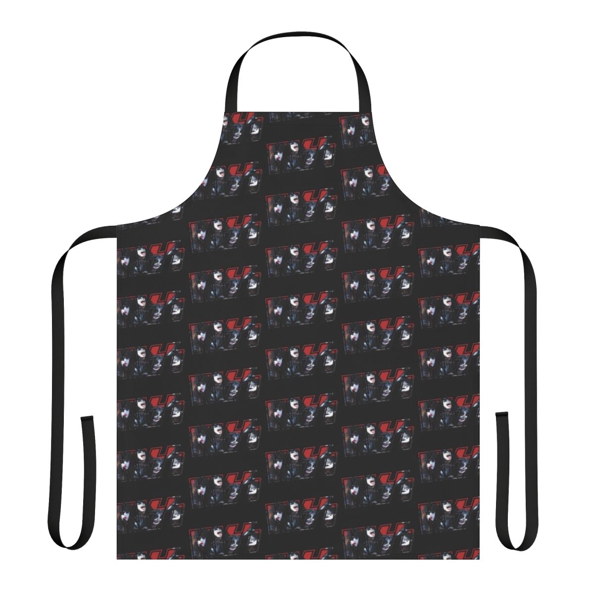 A dark apron featuring a graphic design inspired by the iconic KISS band logo