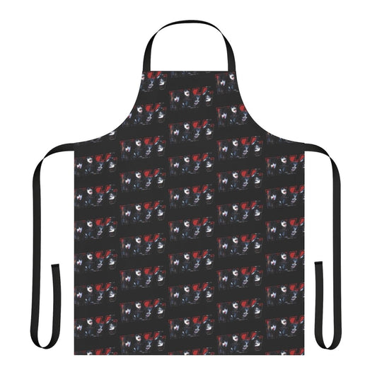 A dark apron featuring a graphic design inspired by the iconic KISS band logo