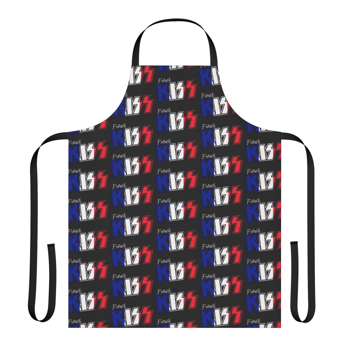 Dark apron featuring the French Kiss the Band logo design for Kiss music fans