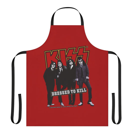 Kiss inspired hard rock band apron with red and black color scheme