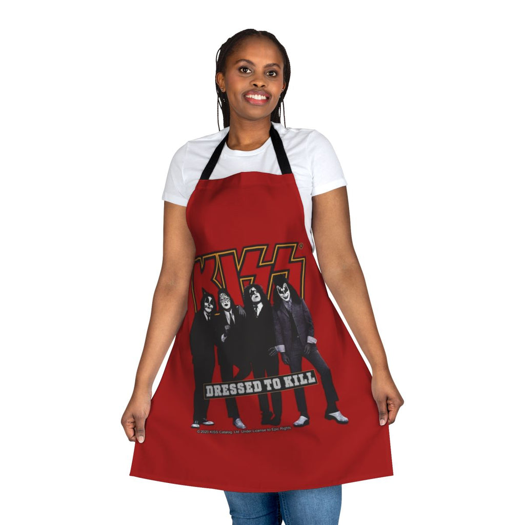 Kiss inspired hard rock band apron with red and black color scheme