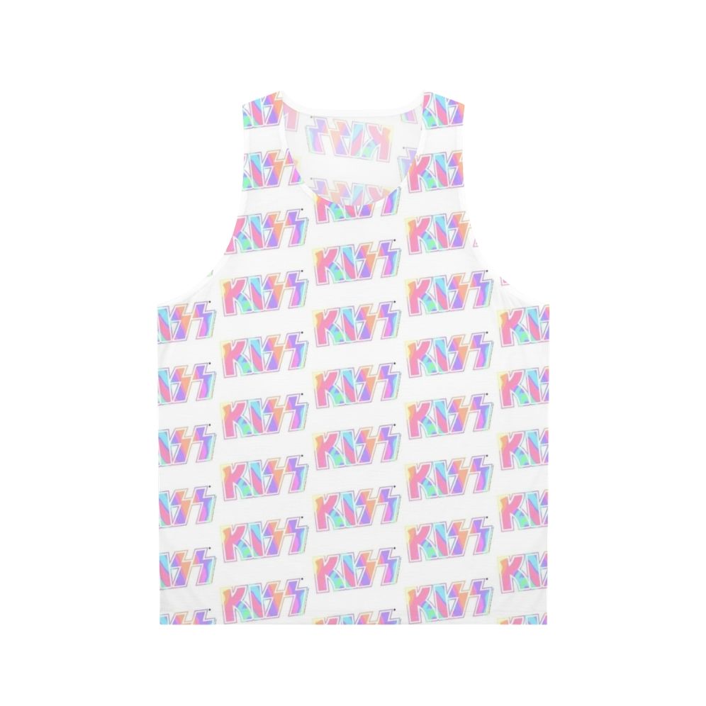 Pastel tie dye unisex tank top with Kiss the Band logo