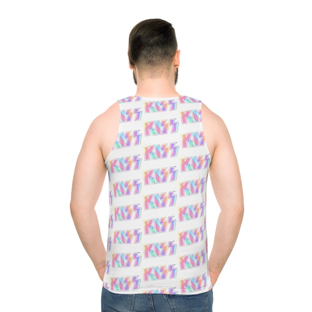 Pastel tie dye unisex tank top with Kiss the Band logo