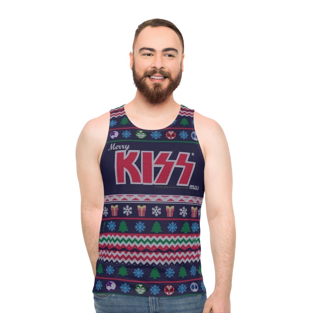 Unisex "Kiss The Band" Ugly Christmas Sweater Tank Top