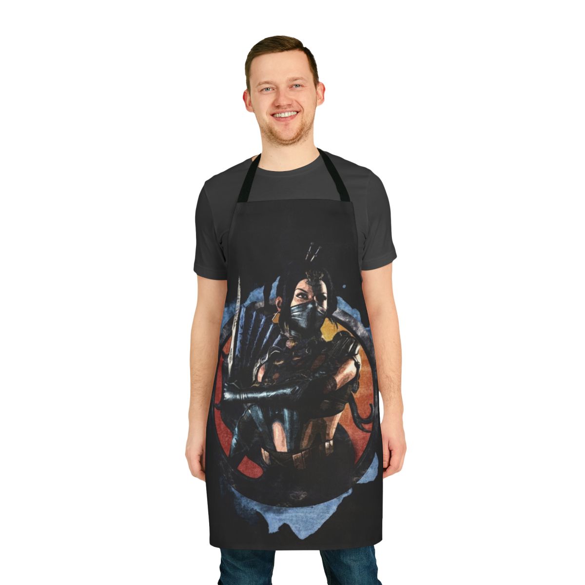 Kitana-inspired apron featuring a grunge portrait of the Mortal Kombat fighter