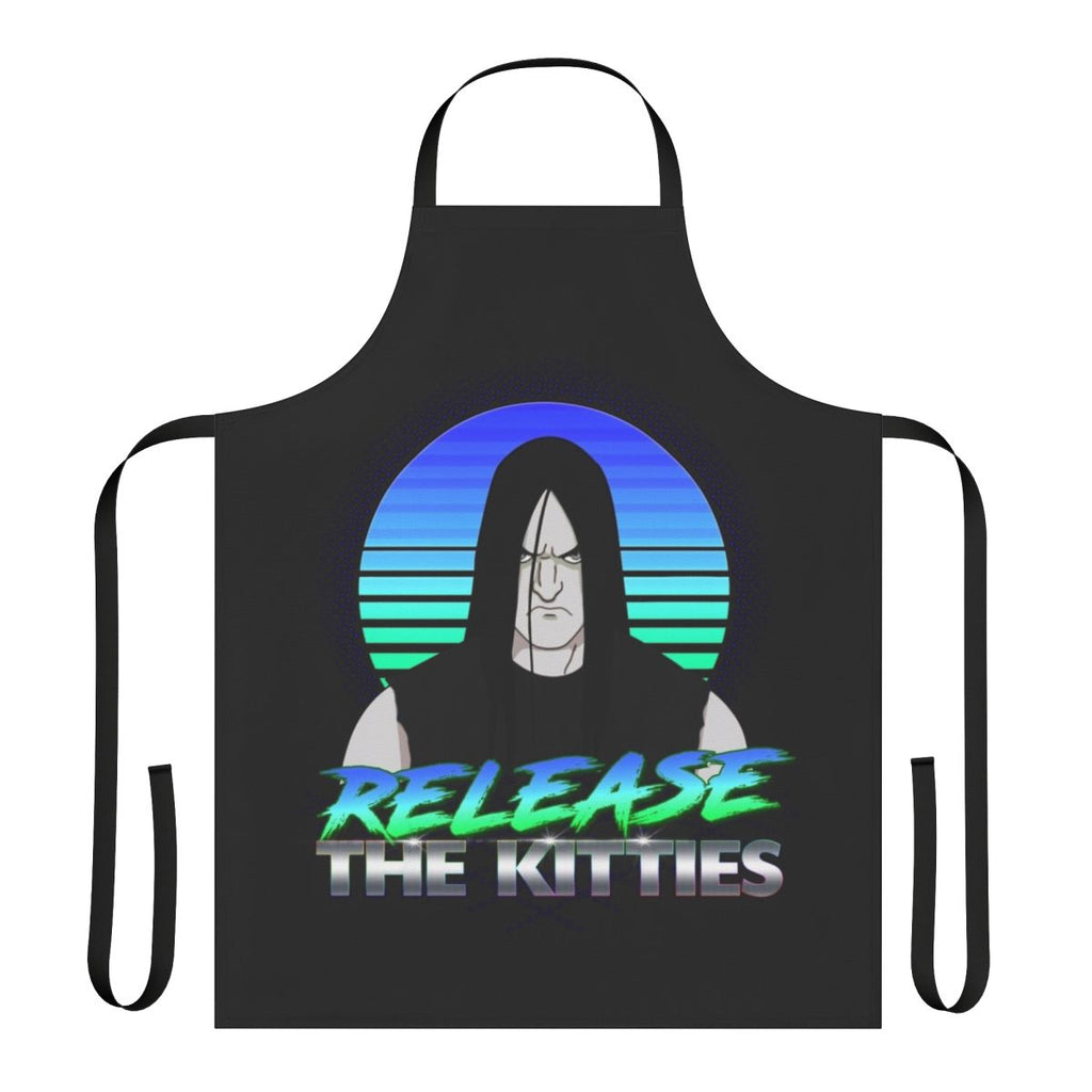 A kitty-themed apron featuring characters from the animated series Metalocalypse