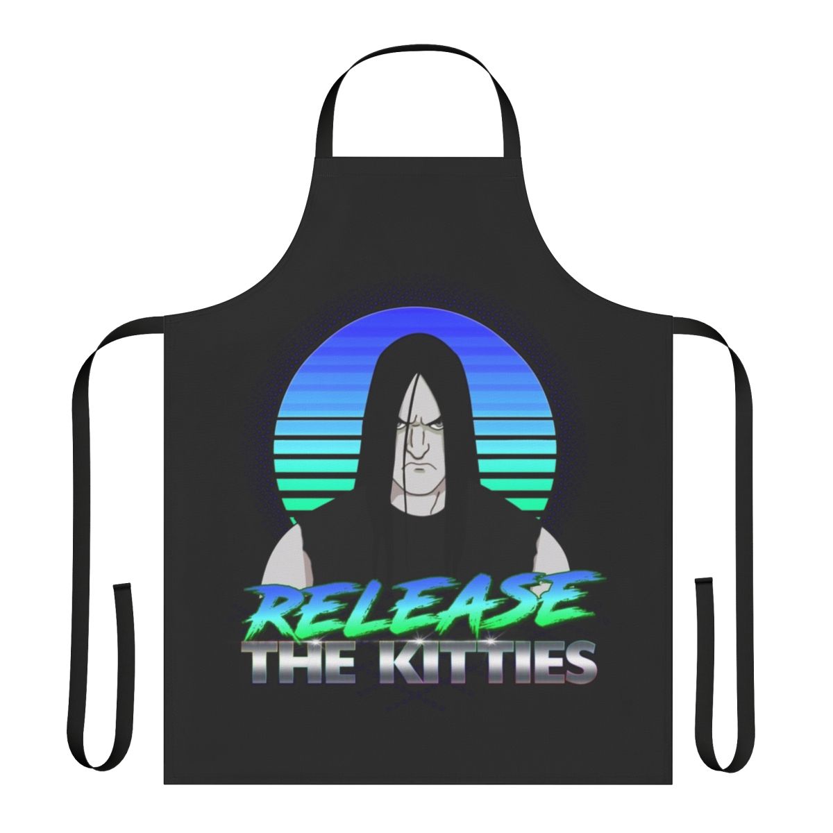 A kitty-themed apron featuring characters from the animated series Metalocalypse