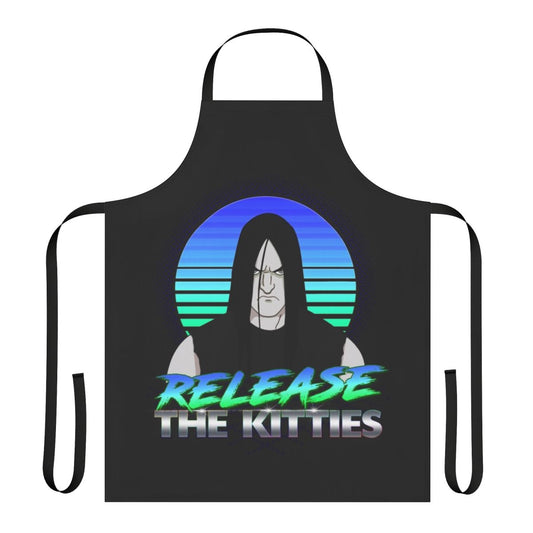 A kitty-themed apron featuring characters from the animated series Metalocalypse