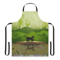 Kitty Rainy Day Apron - Cute black cat design on a green apron
