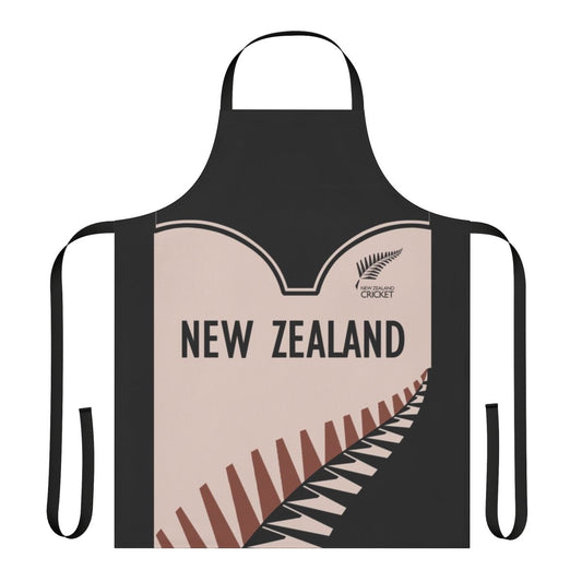 New Zealand cricket-themed apron with black and white color scheme and iconic silver fern design