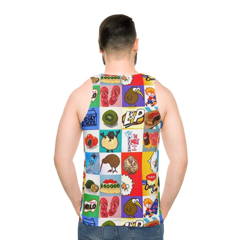 Kiwiana food and drink icons collage unisex tank top