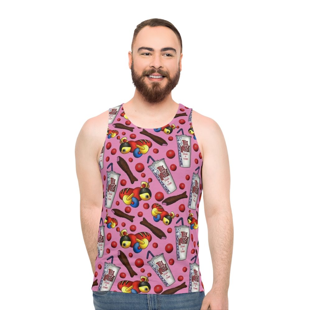Kiwiana Unisex Tank Top featuring a pink, kawaii-inspired design