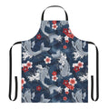 Koi and Sakura Blossom Watercolor Pattern on Blue Apron