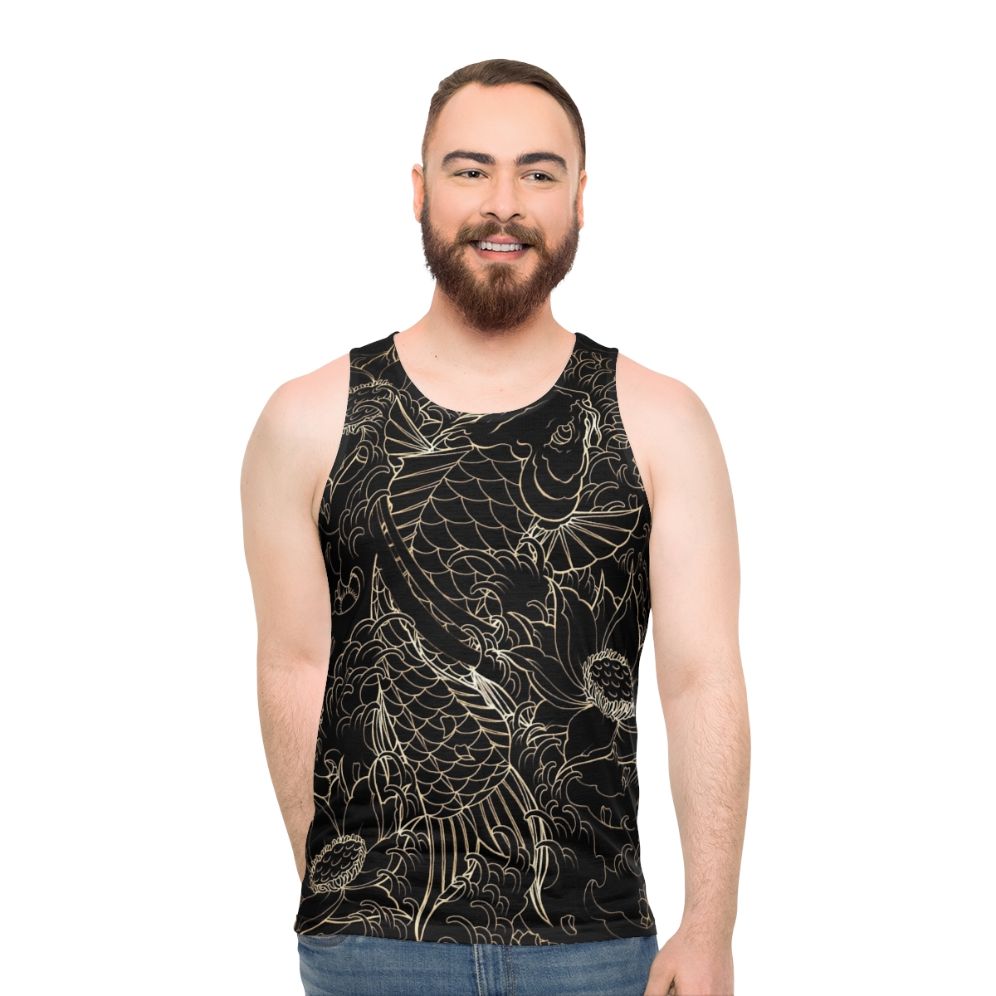 Koi fish and floral design unisex tank top