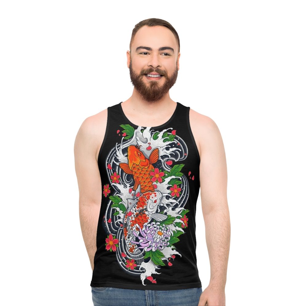 Koi fish pond inspired unisex tank top