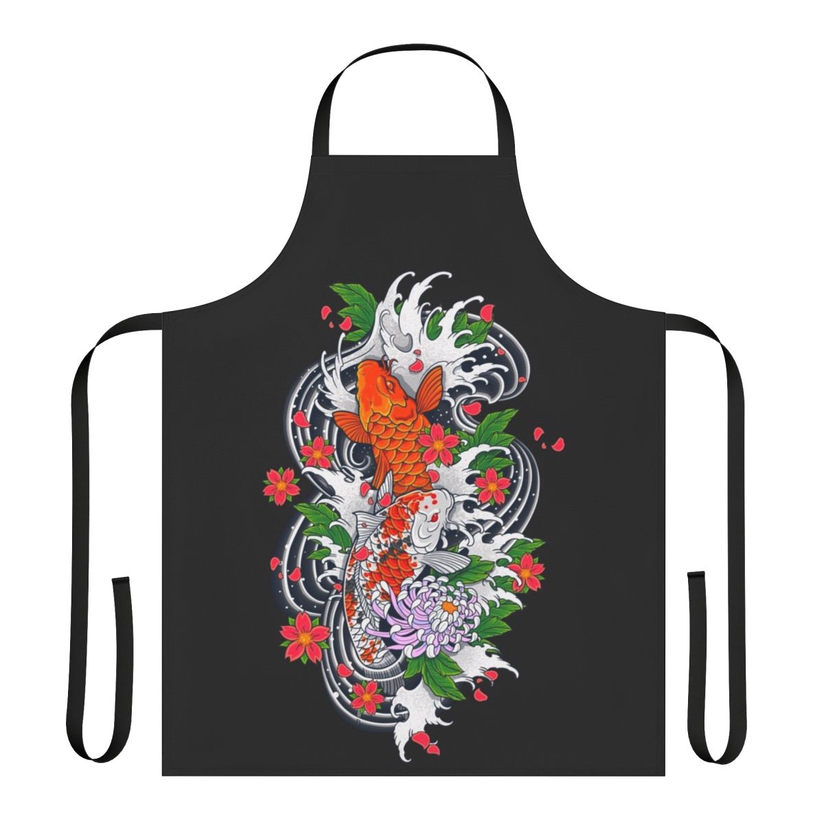 Stylish koi fish pond themed apron with Japanese floral and water design